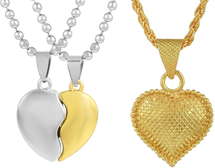 Morvi Gold Plated Broken Heart Shape Pendant Locket Necklace For Men Women Gold-plated Brass Pendant