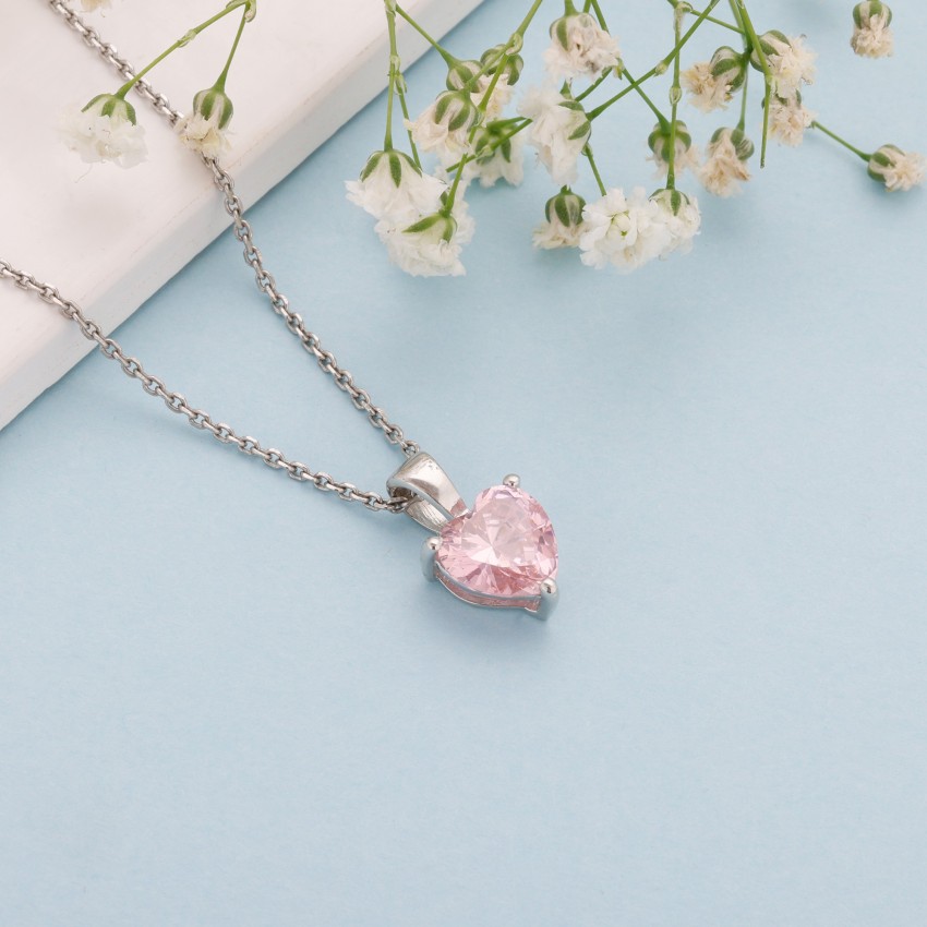 GIVA Sterling Silver Pink Heart Pendant with Link Chain for Womens and  Girls Rhodium Zircon Sterling Silver Pendant Price in India - Buy GIVA  Sterling Silver Pink Heart Pendant with Link Chain