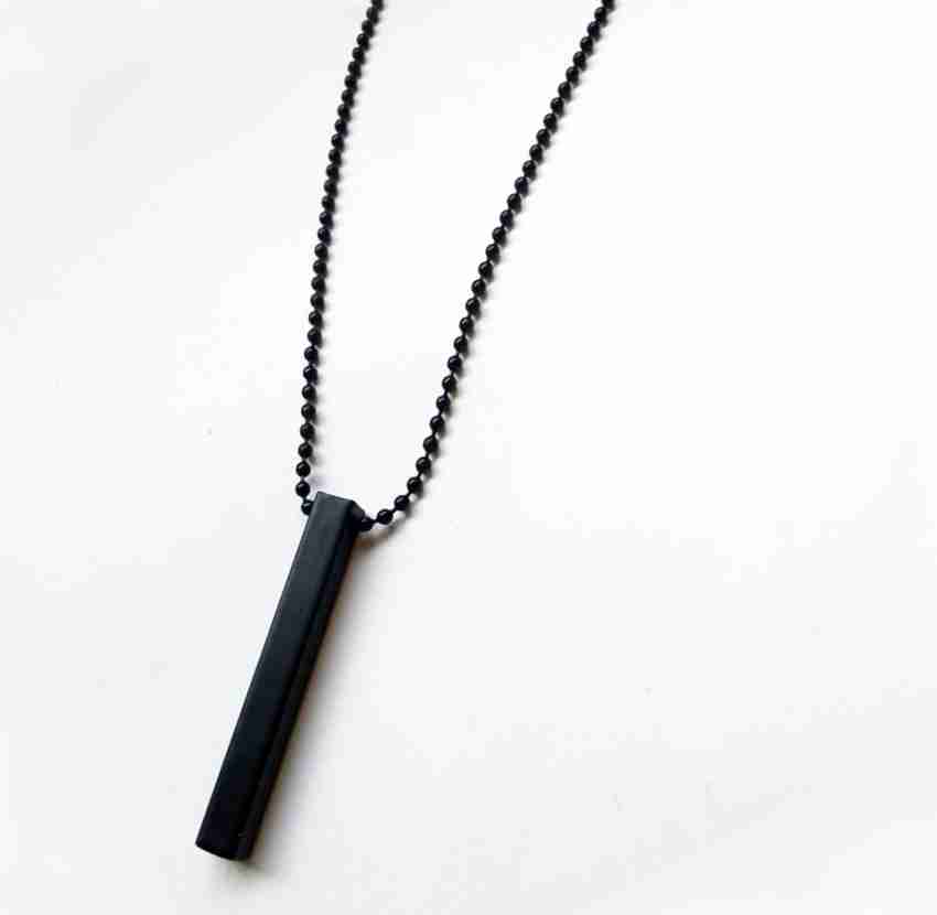 Stylish Silver- Black 3D Vertical Bar Cuboid Stick Locket Pendant Necklace  Silver, Rhodium Alloy Locket Set (KDB-2392201) - KDB Deals