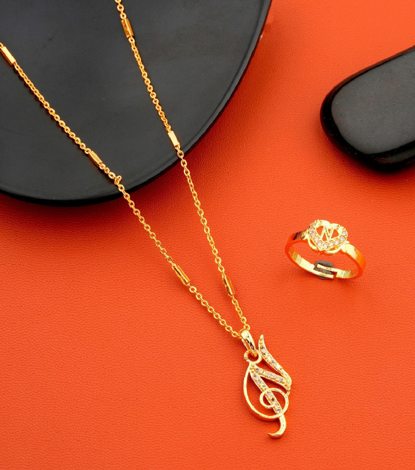 Vraj india N name letter Diamond Pendant locket chain with ring for girls women Gold plated Beads Alloy Pendant Price in India Buy Vraj india N name letter Diamond Pendant locket