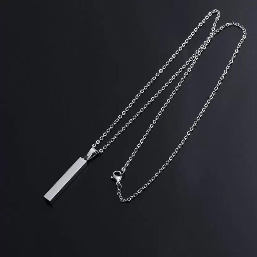 Stylish Silver- Black 3D Vertical Bar Cuboid Stick Locket Pendant Necklace  Silver, Rhodium Alloy Locket Set (KDB-2392201) - KDB Deals