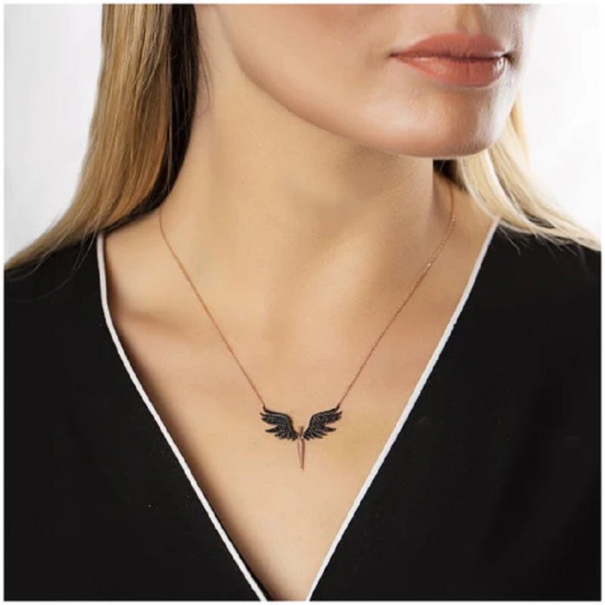 Rose gold and hot sale black wing necklace