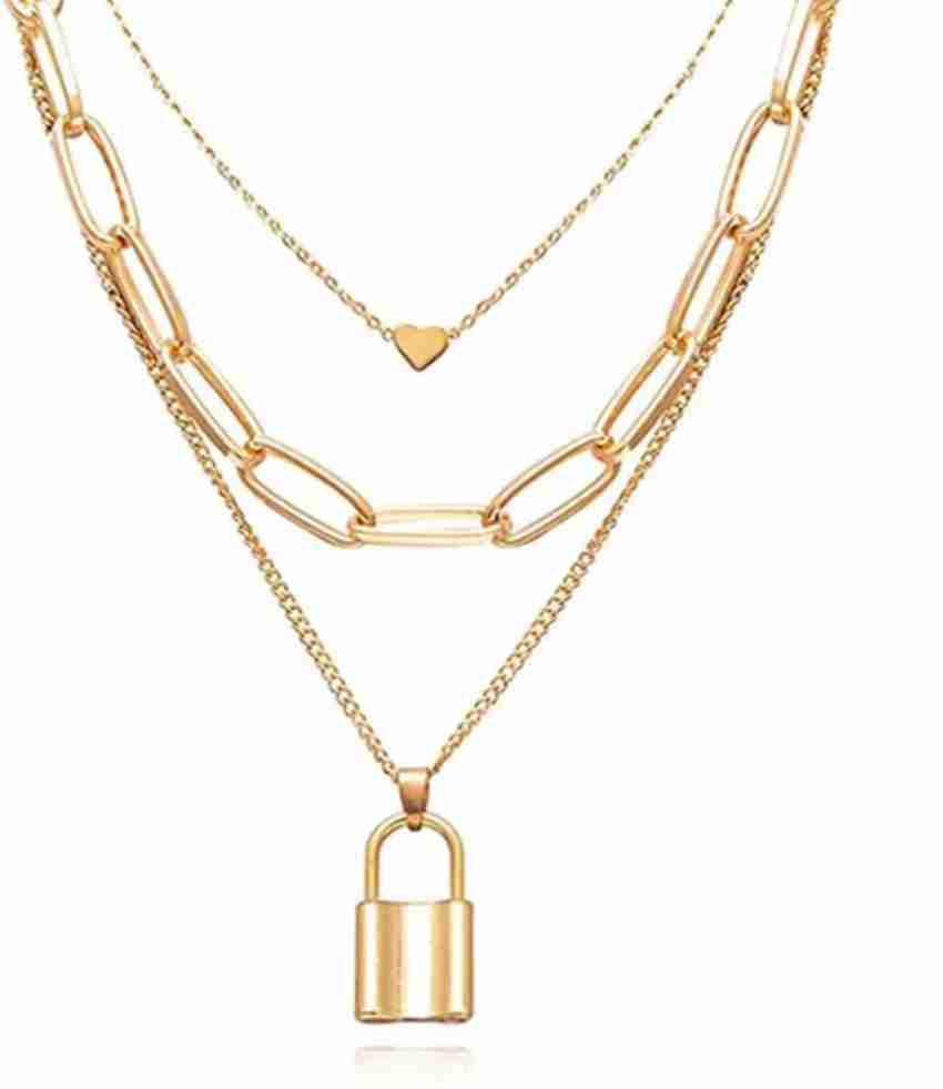 Graceful Lock Heart Triple Chain Necklace – Makers India
