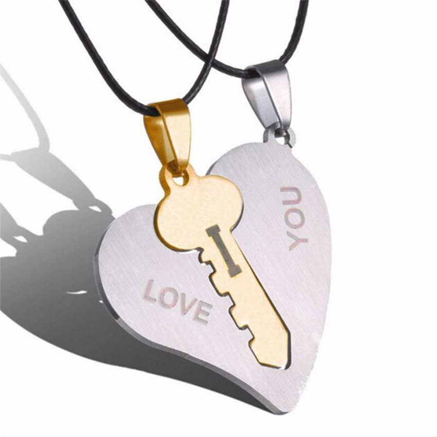 vien Silver and Gold Plated Heart Key Steel Pendant Necklace for Unisex  Love Couple Silver, Gold-plated Stainless Steel Locket Set Price in India -  Buy vien Silver and Gold Plated Heart Key Steel Pendant Necklace for Unisex  Love Couple Silver, Gold