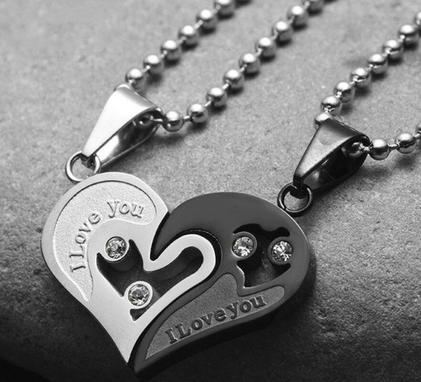 Valentine Special Gifts His and Hers Lover Couple Love Heart 2 Piece  Joining Couple Pendants Necklace Chain Pair Love Heart Cubic Zirconia CZ I  Love