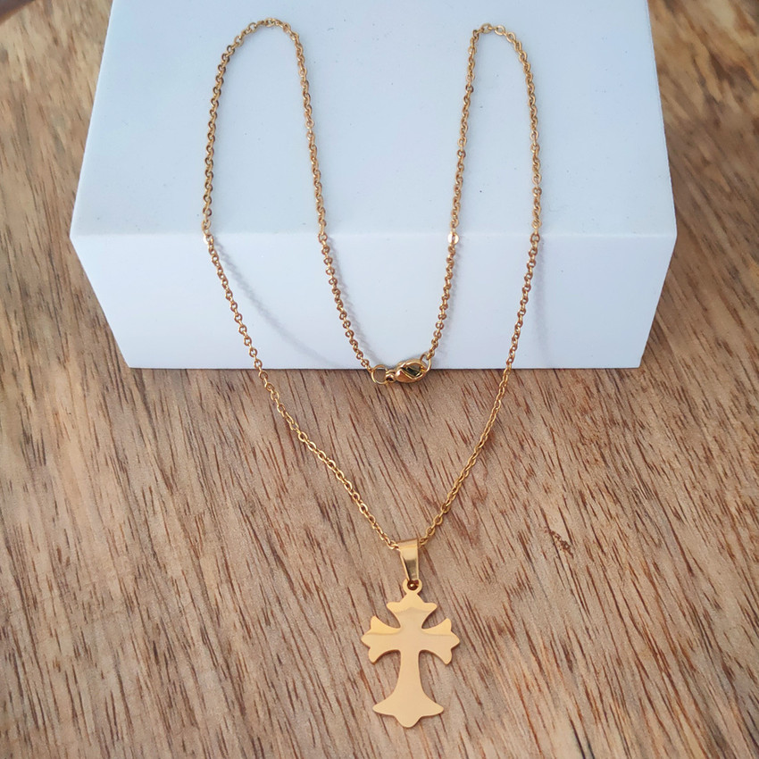 M Men Style Religious Lord Jesus Christ Cross Gold Stainless Steel