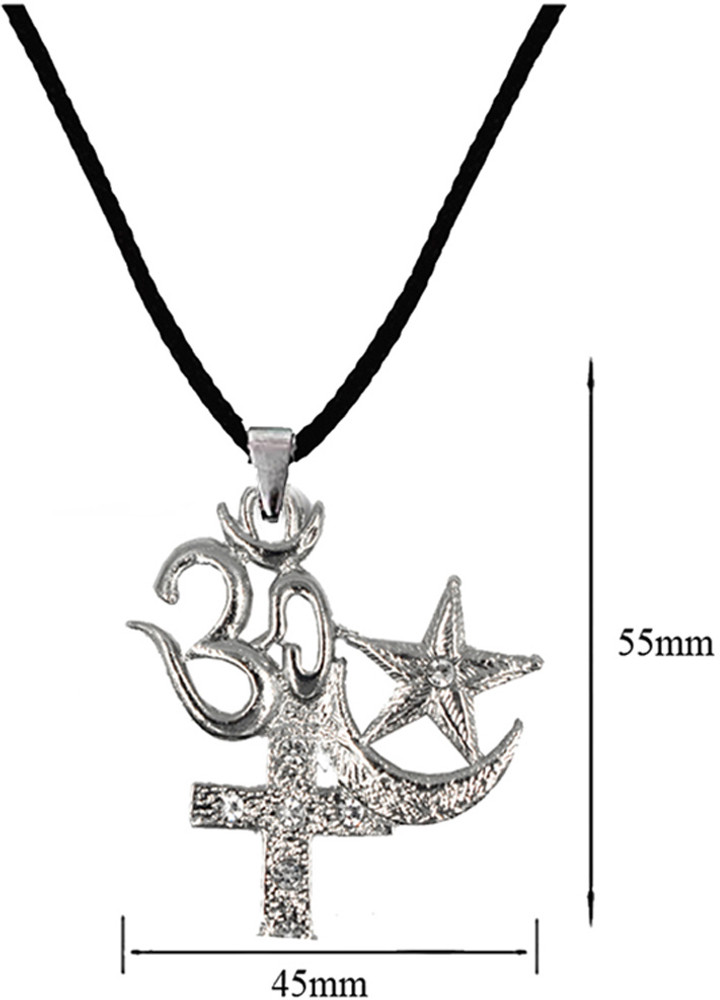 AFH Om Allah Cross Silver Metal Tri Shakti Religious Cord Chain
