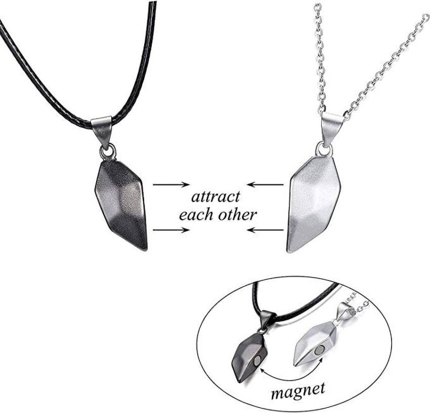 Magnetic Heart Couple Matching Necklace, Silver/Chain - 1pc / No Engrave