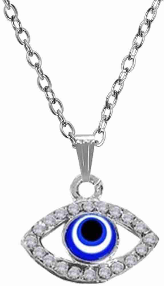 Premium Quality Valentine's Day Special Silver Color Stainless Steel Round  Blue Stone Evil Eye Nazar Suraksha
