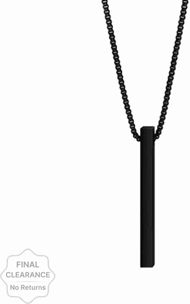 Men's Jewellery 3D Cuboid Vertical Bar/Stick Stainless Steel Black Silver Locket  Pendant Necklace For Boys and Men