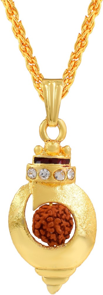 DULCI Gold Plated Brass Rudraksha & Diamond Fitted Shankh Shape