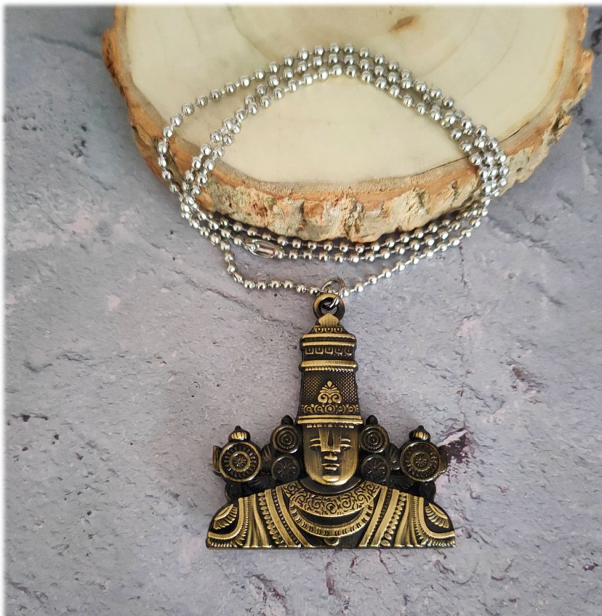 Sullery Religious Lord Triupathi Balaji Pendant Chain Gold Brass