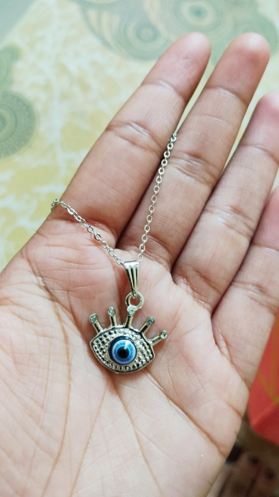 Premium Quality Valentine's Day Special Silver Color Stainless Steel Round  Blue Stone Evil Eye Nazar Suraksha