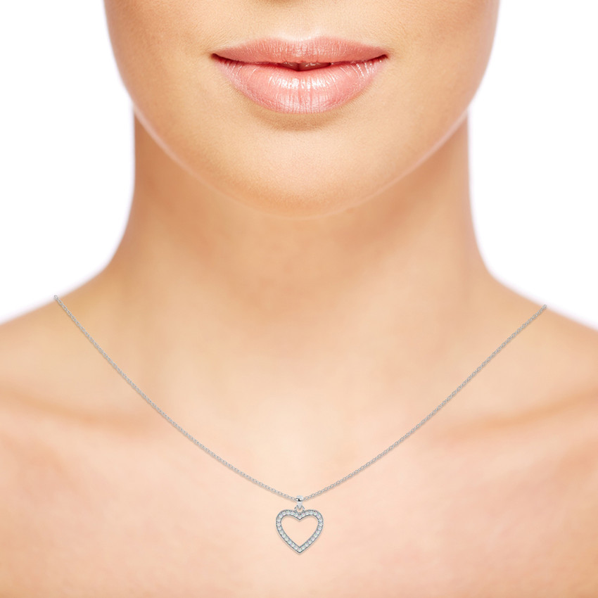 DIWAA Silver Dazzling Zircon Heart Pendant with Link Chain 999 
