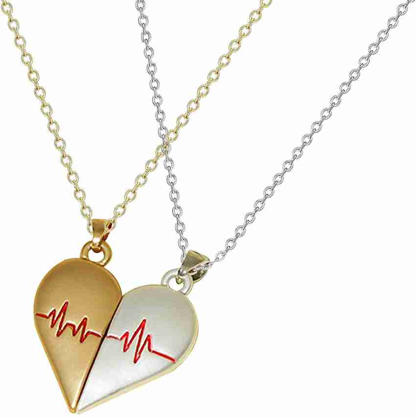 zebisco Necklace for Heartbeat Half Heart Couple Pendant Gifts for Girlfriend Boyfriend Gold plated Brass Locket Price in India Buy zebisco Necklace for Heartbeat Half Heart Couple Pendant Gifts for G...