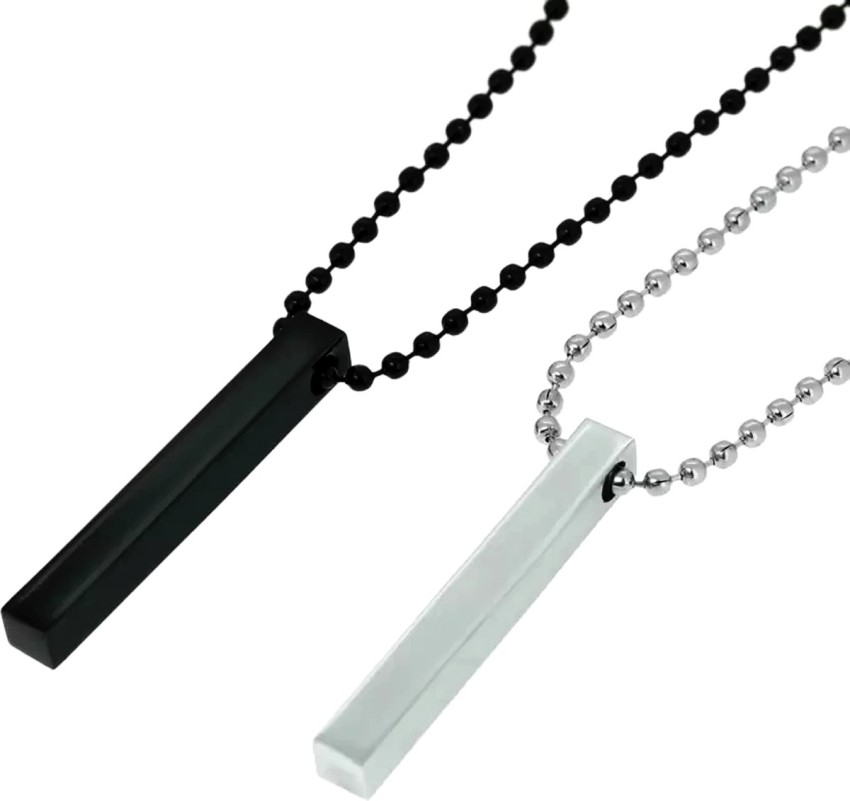 Somya Creation Stylish Silver- Black 3D Vertical Bar Cuboid Stick Locket  Pendant Necklace Silver, Rhodium Alloy Locket Set