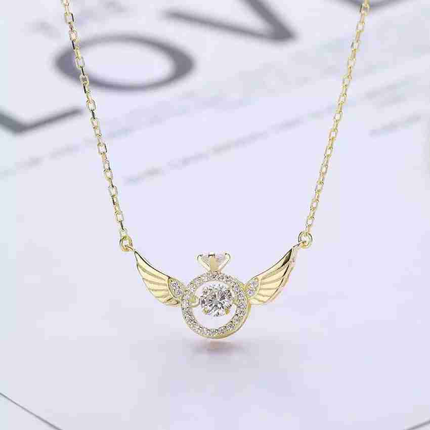 Vembley Angel Wings Golden Ring Shape Crystal Pendant