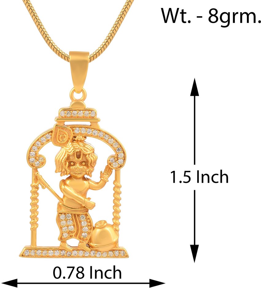 ZUMRUT MAKING YOU A STYLE SENSATION Gold Plated Brass CZ Stud Veer Hanuman Face Locket Pendant Necklace Men and Women