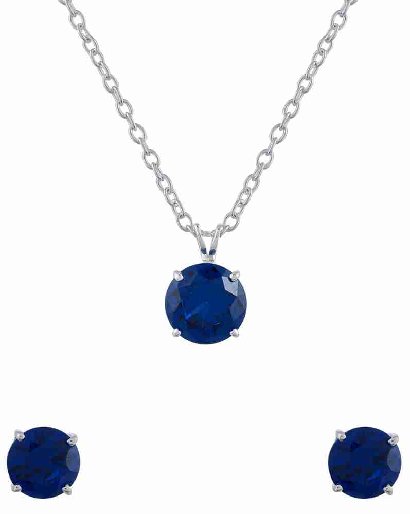 Voylla 925 Sterling Silver Necklace Set Studded With Royal Blue