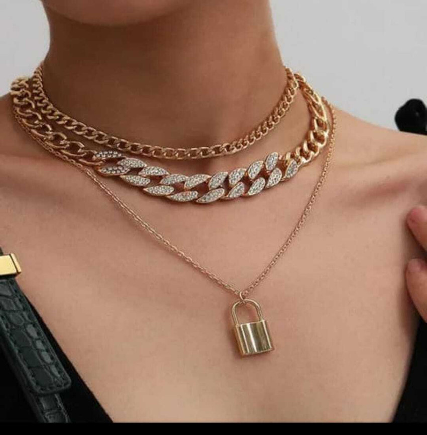 SUMANYA Hip hop necklace set for girls or women 3 layers stylish