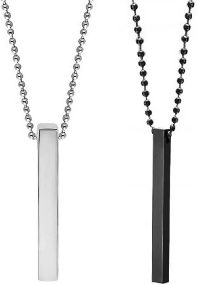 Fashion Frill Men's Jewellery 3D Cuboid Vertical Bar/Stick Stainless Steel  Black Silver Locket Pendant Necklace