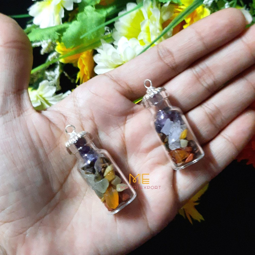 Maitri Export 7 Chakra Glass Gemstone Bottle Pendant Jar Necklace