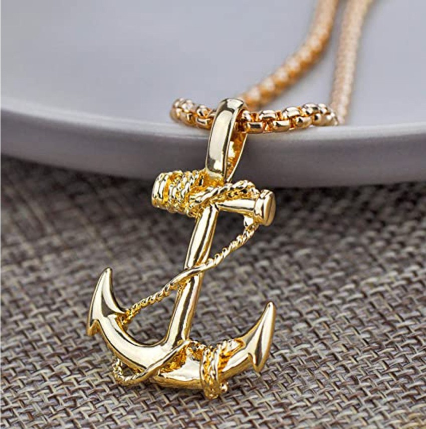 M Men Style Nautical Anchor Necklace Navy Mooring Rope Marine Rudder Sailor Jewelry Gold-plated Stainless Steel, Metal Pendant