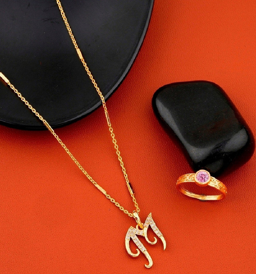 Jewel WORLD M name letter Diamond Pendant locket necklace chain