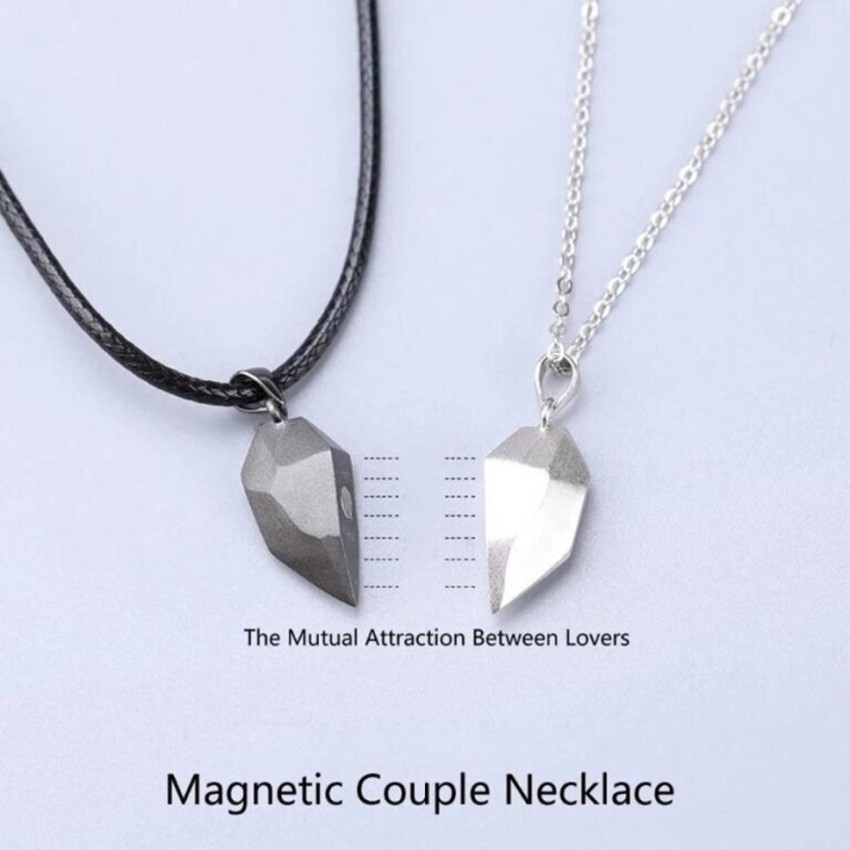 Magnetic Couple Heart Necklace - Set of 2 - Valentines Day Gift for Couples - OurCoordinates, Silver