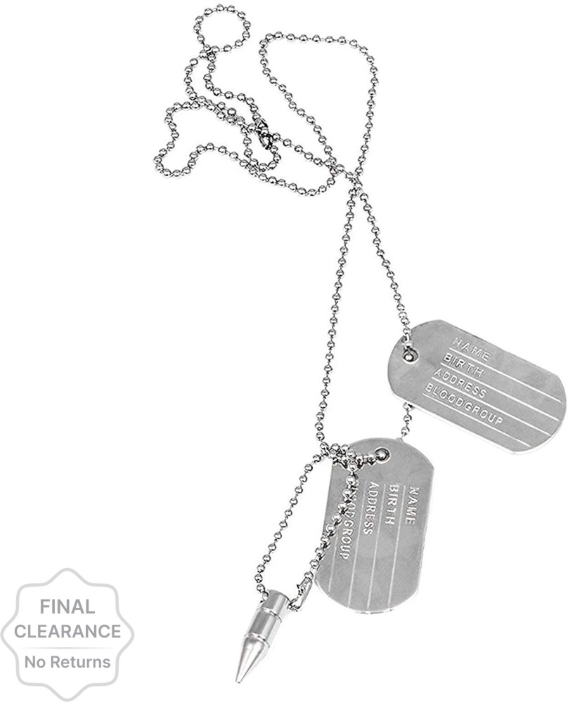 Stylish Military Bullet Dog Tag Pendant Necklace Name Polished Tribal Chain for Men (Black), Adult Unisex, Size: One size, Grey Type