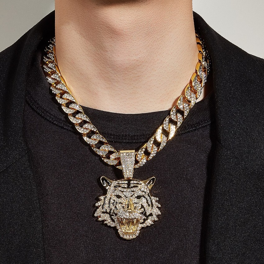 Gold chain tiger deals pendant