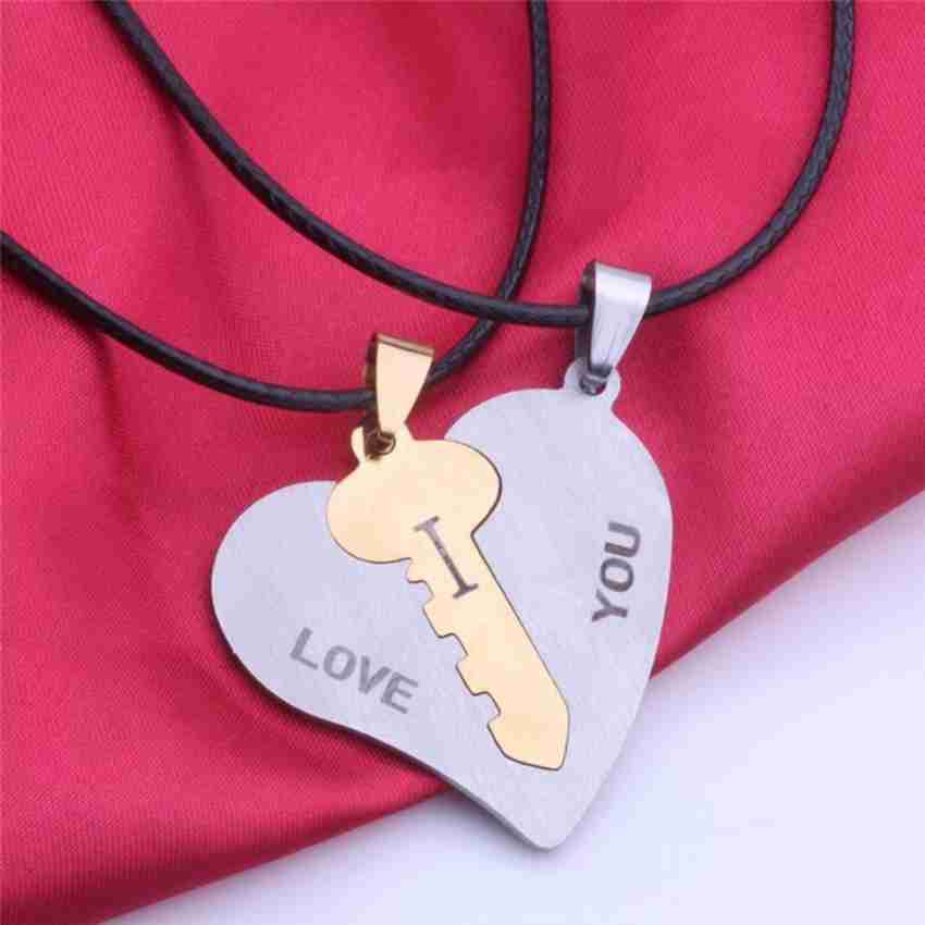 vien Silver and Gold Plated Heart Key Steel Pendant Necklace for Unisex  Love Couple Silver, Gold-plated Stainless Steel Locket Set Price in India -  Buy vien Silver and Gold Plated Heart Key Steel Pendant Necklace for Unisex  Love Couple Silver, Gold