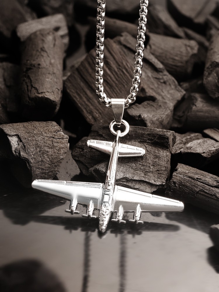 Airplane and Gear Necklace buy for Men in Sterling Silver