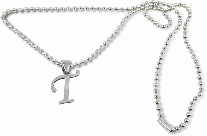 De Ultimate Silver Name English Alphabet T Letter Pendant Locket Necklace With Ball Chain Silver Stainless Steel Locket Set Price in India Buy De Ultimate Silver Name English Alphabet T Letter Pendant...