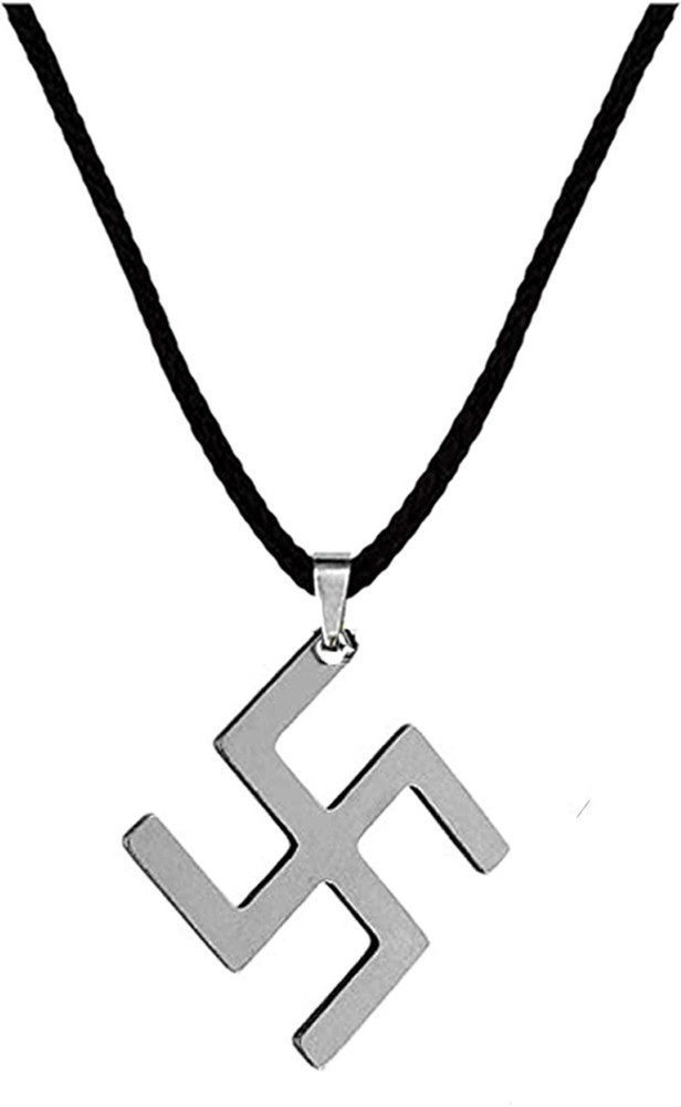 AFH Religious Swastik Sign Silver Cord Chain Stainless Steel Pendant Necklace Chain Stainless Steel Pendant
