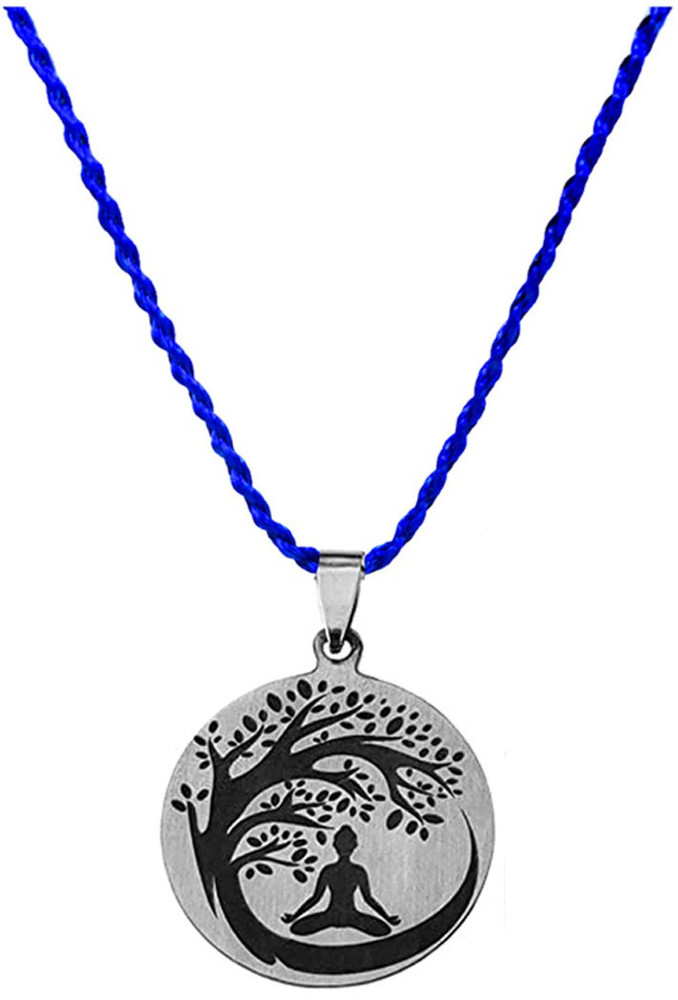 AFH Meditating Buddha Bodhi Tree Silver Stainless Steel Blue Cord Chain Pendant Stainless Steel Pendant Price in India Buy AFH Meditating Buddha Bodhi Tree Silver Stainless Steel Blue Cord Chain Penda...