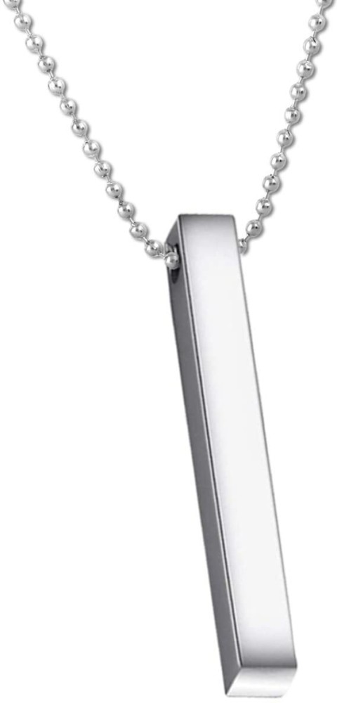 Fashion Frill Men's Jewellery 3D Cuboid Vertical Bar/Stick Stainless Steel  Black Silver Locket Pendant Necklace Chain