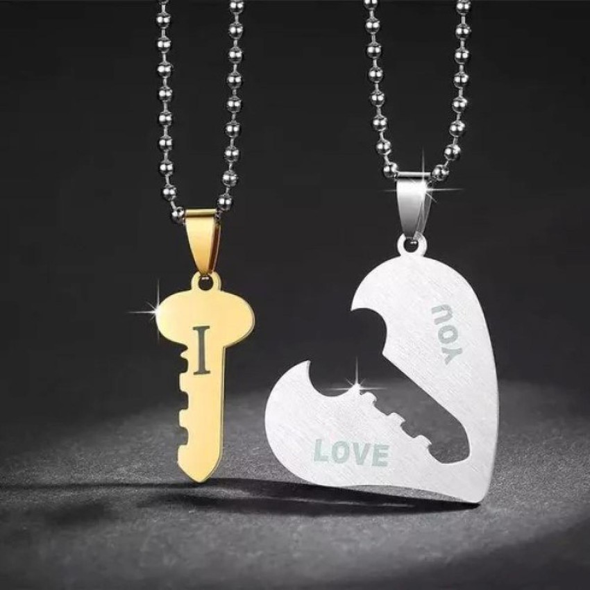 vien Silver and Gold Plated Heart Key Steel Pendant Necklace for Unisex  Love Couple Silver, Gold-plated Stainless Steel Locket Set Price in India -  Buy vien Silver and Gold Plated Heart Key Steel Pendant Necklace for Unisex  Love Couple Silver, Gold