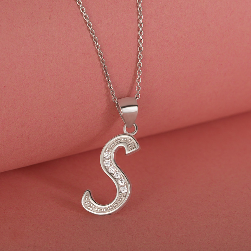 Svan Silver Cursive S Initial Pendant with Link Chain for Women Girls Sterling Silver Price in India Buy Svan Silver Cursive S Initial Pendant with Link Chain for Women
