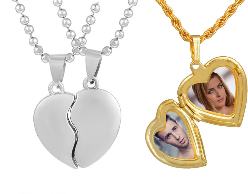 RN Gold Plated Broken Heart Shape Pendant Locket Necklace for Men