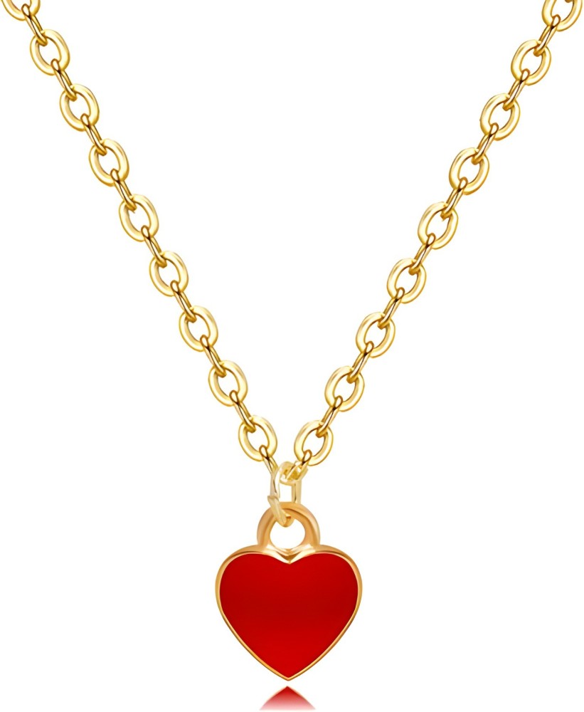 Anna Stella Stylish Gold Chain Plated Red Heart Pendant Necklace