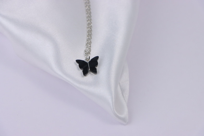 peach and glory Black Butterfly Pendant Necklace Metal Pendant