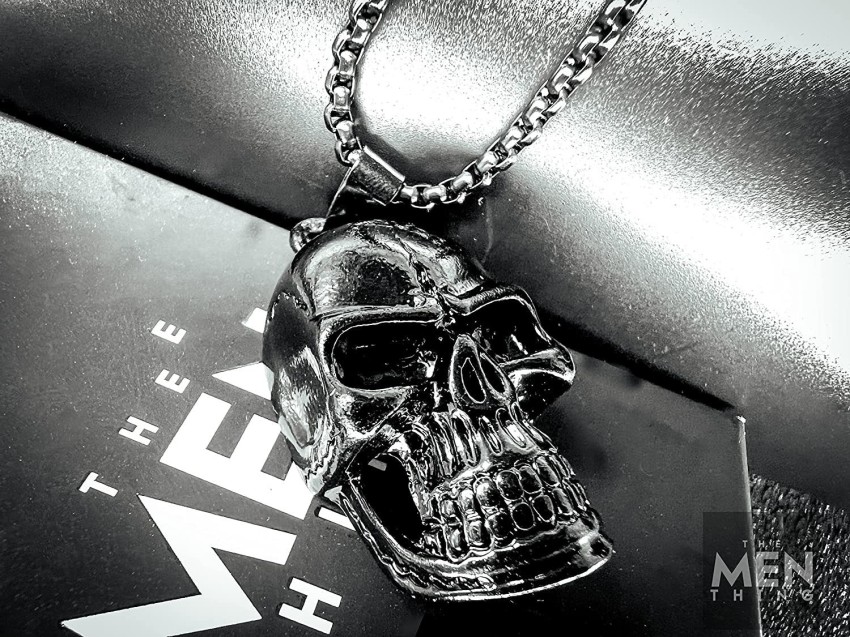 Mens stainless steel sale skull necklace