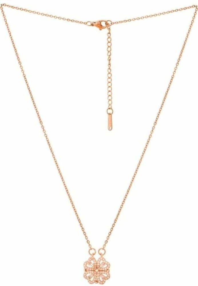 Buy MEBELLA Four leaf clover heart Rose Gold necklace both side magnetic  heart pendant for women and girls at