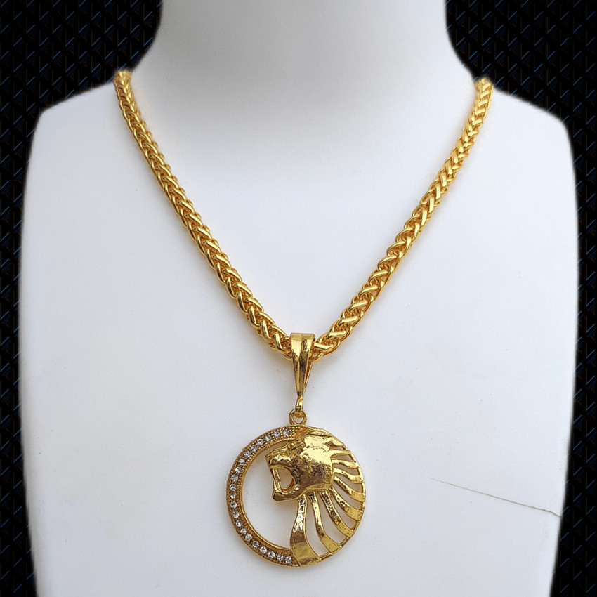 D D FASHION Round Lion pandal Locket with Chain for mens and boys Gold plated Alloy Pendant Set Price in India Buy D D FASHION Round Lion pandal Locket with Chain for