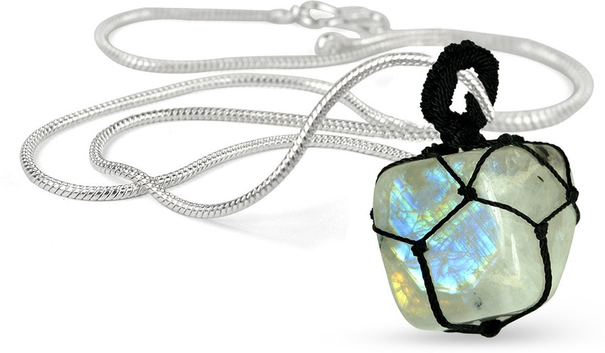 CRYSTU Natural Rainbow Moonstone Crystal Tumble Pendant For Men