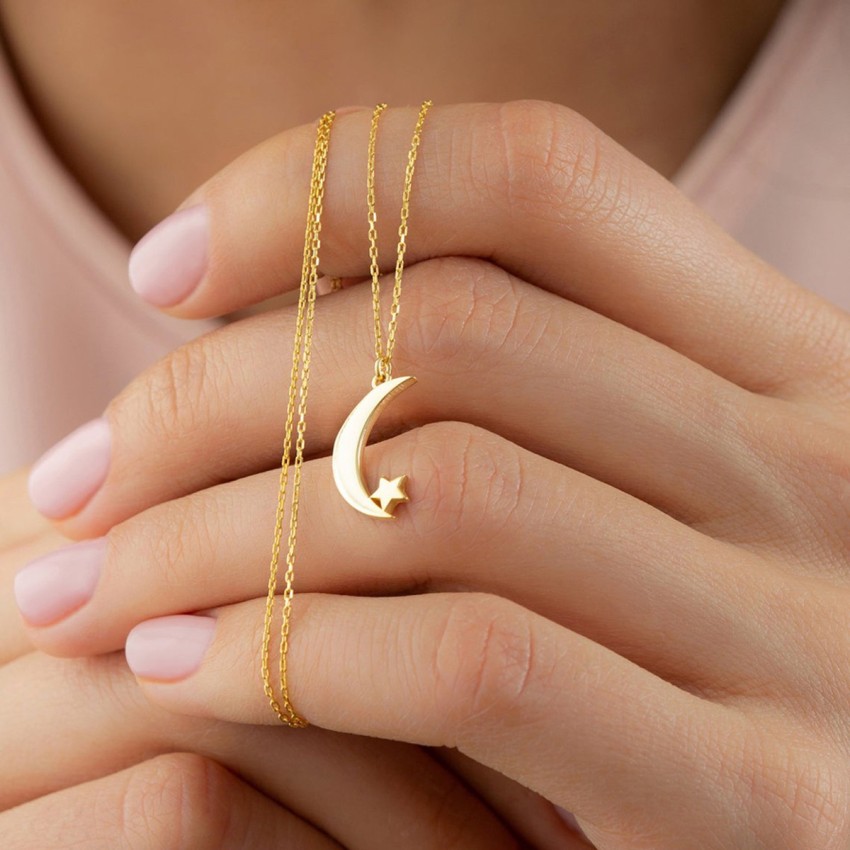 Gold necklace hot sale half moon