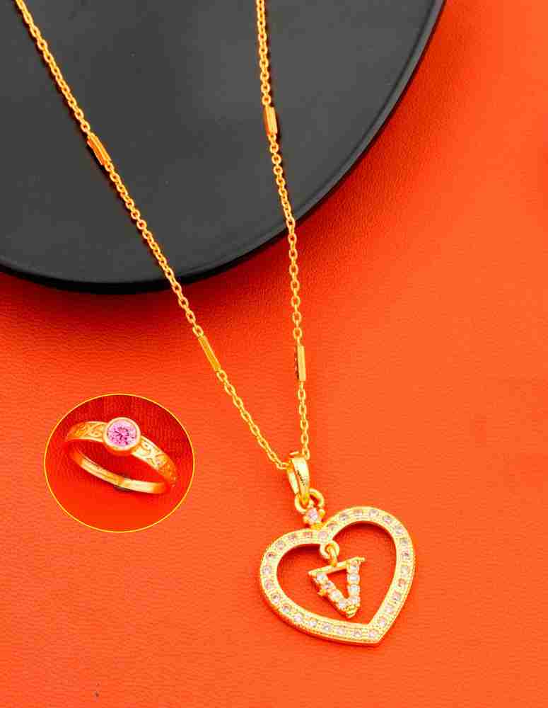 Jewel WORLD V name letter Diamond Pendant locket chain with letter