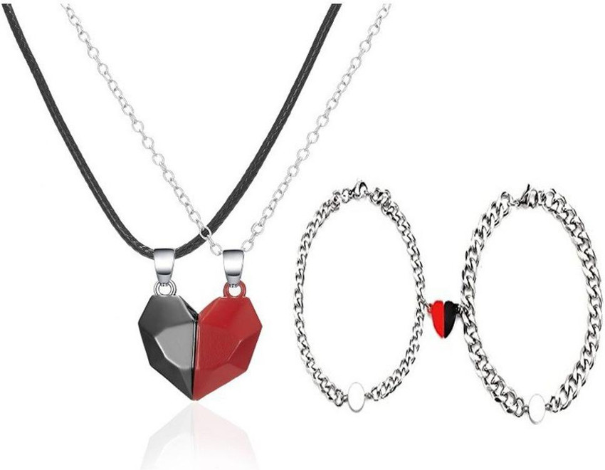 vien 2 Pair Love Matching Necklace & Bracelet Two Souls One Heart