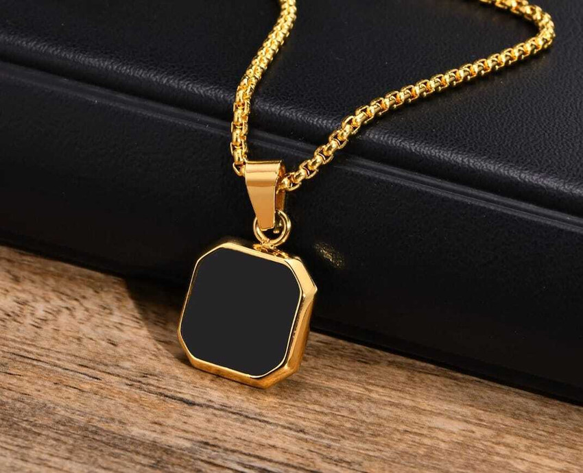ruby collection Black stone crazy necklace pendant for boys or men Square necklace gold. Alloy Price in India Buy ruby collection Black stone crazy necklace pendant for boys or men Square